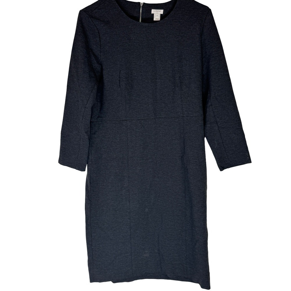 J.Crew Factory Sheath Dress Women 10 Gray 3/4 Sleeve Exposed Zip Ponte E4186